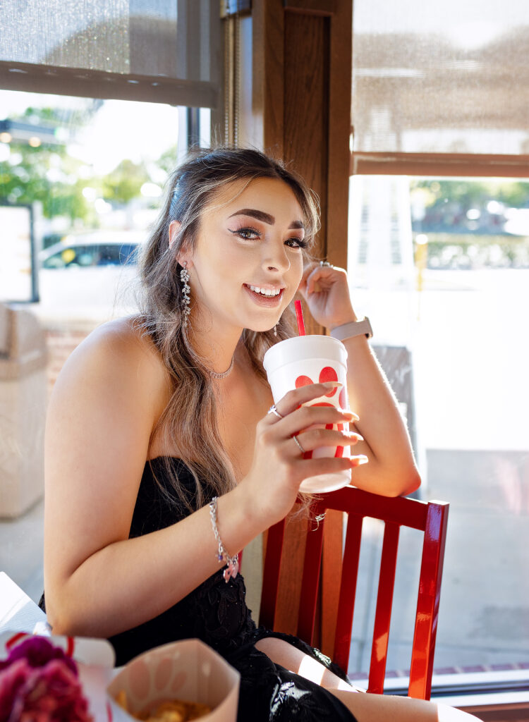 Tulia High School senior drinking a frozen lemonade having dinner at the Amarillo Chick-Fil-A before prom.  